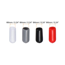 Rebower 100 Pack Screw Thread Protector Cover Rubber End Caps, [for Screw, Bolt, Rod End Cap] - 1/4 inch(6mm) inner dia/Black, Red, Grey, Clear