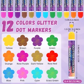 Crtiin 24 Pack Glitter Bingo Daubers, Shimmer Dot Markers in 12 Glitter Colors Fluorescent Assorted Colors Set of Dot Markers for Back to School Supplies DIY Painting Craft Bingo Supplies
