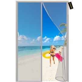 Fly Screen Magnetic Grey 110 x 200 cm Fly Screen Balcony Door Magnetic Fly Curtain Mosquito Net Magnetic Curtain Automatic Closing for Balcony Door/Cellar Door/Patio Door