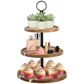 Perco 3 Tier Wooden Cupcake Stand, Acacia Wood Tiered Display Stand for 20 Cupcakes – Rustic Dessert Table Display Set, Tiered Serving Tray for Weddings, Birthdays, Baby Showers & Events