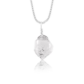 InfinityGemsArt Natural Herkimer Diamond Quartz Stone Rough Crystal Gemstone Dainty Women Pendant Necklace, Chakra Healing Crystals, April Birthstone, Silver Plated Chain 18 inch