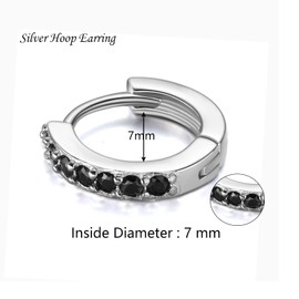 Top Upper Ear Cartilage Earrings Hoops Hinged Clicker 925 Sterling Silver Small Tiny Huggie Hooped Earrings Sleeper 7mm Black