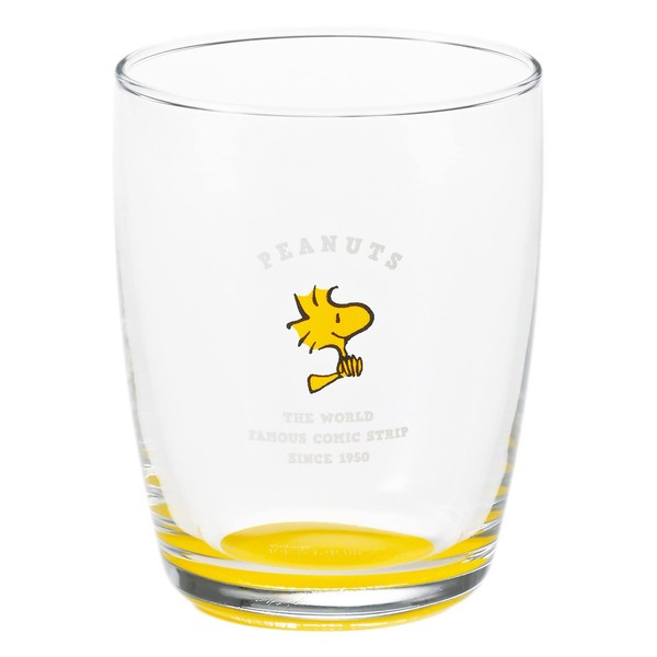 Peanuts 617123 Snoopy Glass Tumbler Cup, S, Approx. 9.2 fl oz (260 ml), Simple Point, Bottom Color, Yellow, Yellow, Made in Japan