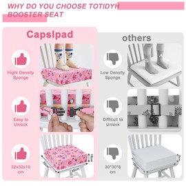 Capslpad Child Booster Seat 32 x 32 x 10 cm Portable Child Booster Seat Non-Slip Booster Seat Chair Removable Washable Seat Cushion Children with 3 Safety Buckles for Home On the Go Pink
