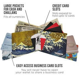 SUPERVEK The Great Wave off Kanagawa Paper Wallet - Vegan, Thin, Tear & Water-Resistant Slim Wallet for men - Mens Credit Card Holder Small Wallet - Bifold Wallets for Men Women