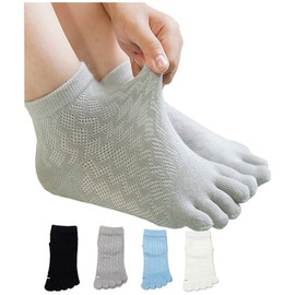 InSomila Kids 5 Toe Socks, Mesh, Set of 4 Colors, Girls, Boys, Cute, Plain, Cotton, Kindergarten, School, Breathable, 7.1 - 8.3 inches (18 - 21 cm)
