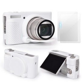 VOVMOEYA SX740 Camera Case Accessories Set[with 2 LCD tempered films],Silicone Protective Case Compatible with Canon PowerShot SX730 SX740 HS Digital Camera - White