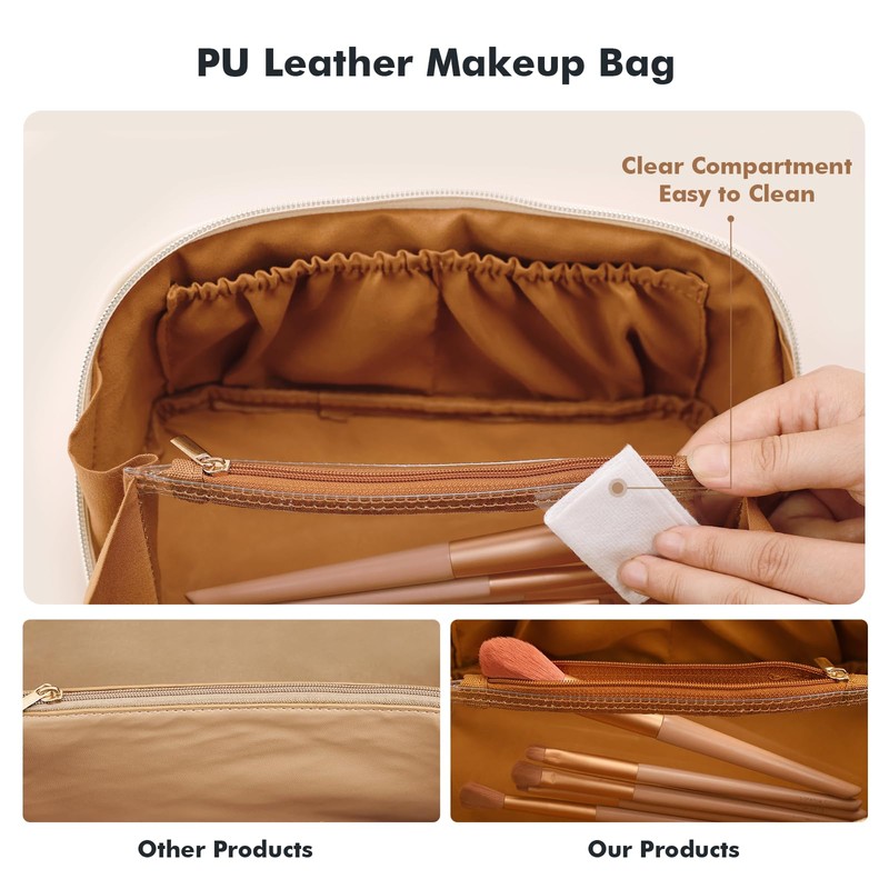 Prite Makeup Bag for Women Travel Waterproof Vegan Leather Cosmetic