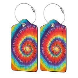 Tie Dye Luggage Tags Set of 2,Colorful Rainbow Leather Luggage Tags ID Label for Travel Backpack Bag, Name Labels Suitcase Labels Identifiers Baggage Tags for Adults Kids Women Girls