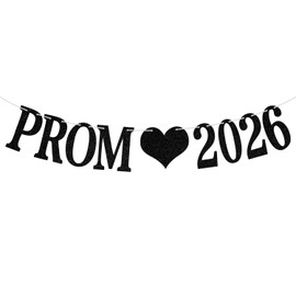 Prom 2026 Banner, 2026 Prom Night Bunting Decorations, Class of 2026 Graduation Party Decorations, College High School Grad Party Supplies, Black Glitter
