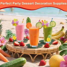 HavaCue 200 Pcs Hawaiian Party Decorations Set, Luau Grass Table Skirt, Fireworks Toothpicks, Paper Straws, Hawaiian Flowers, Palm Leaves,3D Pineapples for Tropical Jungle Beach Summer