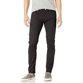 WT02 Men's Basic Color Twill Stretchable Skinny Pants, Black, 38W x 32L