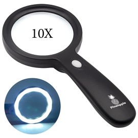 Magnifying Glass with Light, 10X Lighted Magnifier Handheld, Large Magnifying Glass for Reading, Seniors, Macular Degeneration, Elderly