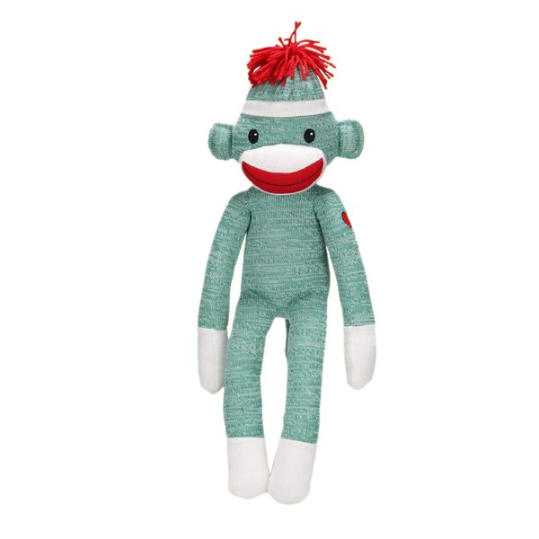 Plushland Adorable Green Sock Monkey, The Original Traditional Hand Knitted Stuffed Animal Toy Gift-for Kids, Babies, Teens, Girls & Boys Baby Doll Present Puppet 20"