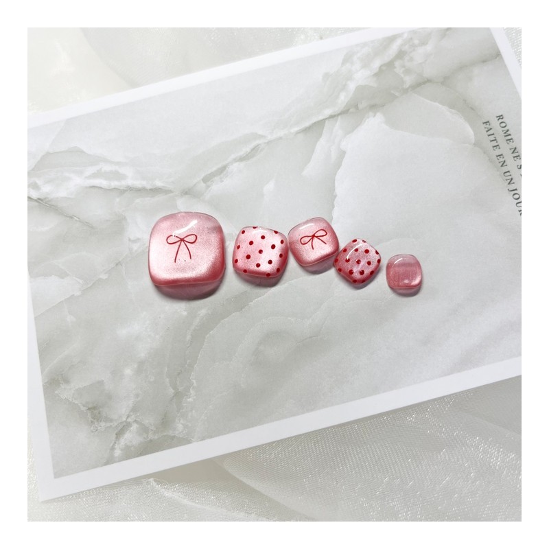 [Handmade Nail Tips] Summer Daily Pedi Tips Pink Ribbon -