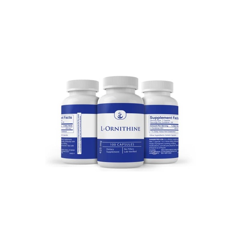 L-Ornithine HCl (100 cápsulas) Suplemento de entrenamiento, síntesis de proteínas