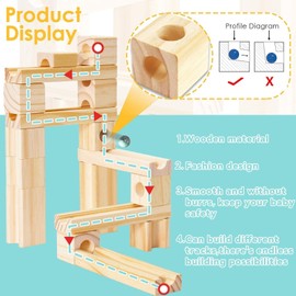 Onshine Wooden Marble Run for Kids Ages 4-8, 80 Pieces Wood Building Blocks Toys and ...