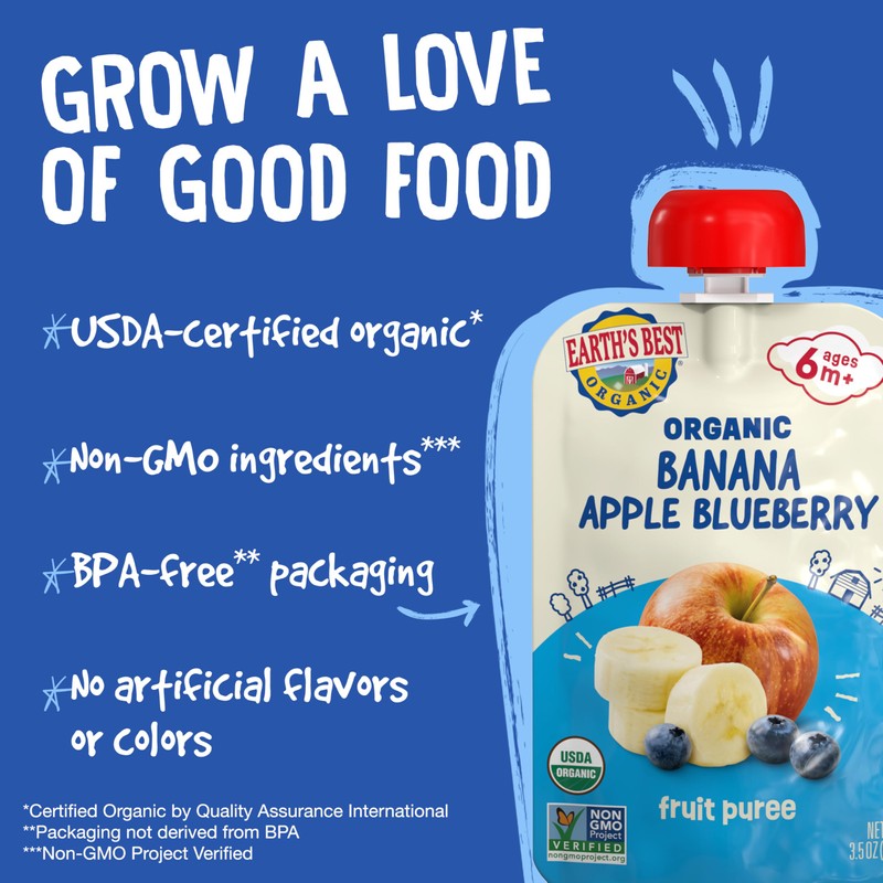 Earth's Best Organic Banana Apple Blueberry Pouch, 3.5 oz (Pack