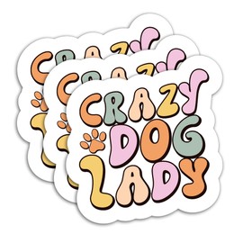 (3PCS) Crazy Dog Lady Sticker, Dog Mom Stickers Dog Mom Decals Decor Books, Laptops, Tumblers, Water Bottles, Waterproof Vinyl Decal for Dog Lovers, Gifts for Mom Mama Women, Size 3" x 2.8"
