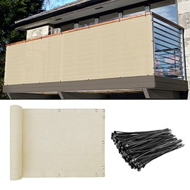 E&K Balcony Privacy Screen for Deck Yard Patio Pool 3'x12' Privacy Fence Screen Porch Yard Backyard Railings Chain Link Fence Dog Fencing Privacy Screen Cover with Zip Ties Beige