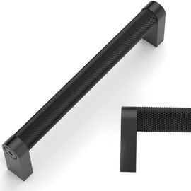 Amerdeco 10 Pack Matte Black knurled Cabinet Pulls 5 Inch Hole Centers Kitchen Cabinet Handles Hardware Kitchen Handles for Cabinets Handles ZH0064