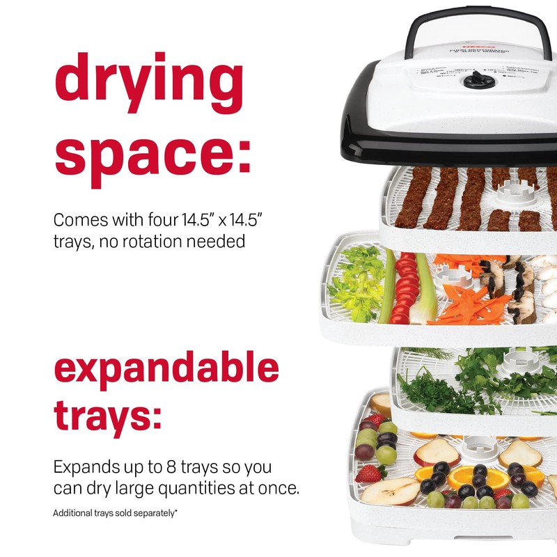 Nesco FD-80A Square Shaped Food Dehydrator, For Snacks, Fruit, Beef