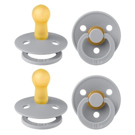 BIBS Colour Pacifier 4-Pack, BPA Free Dummy Pacifier, Round Nipple. Natural Rubber Latex, Made in Denmark, Size 2 (6-18 Months), Cloud