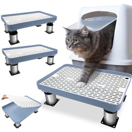 Adjustable Cat Litter Box Ramp with Filter Function, COITEK Stable Cat Elevated Step Double Layered Self-Cleaning Trapper Litter Ramp Box with Detachable Leg (14.6”x10”x2”)