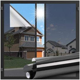 LUTE One Way Window Privacy Film, Window Tint for Home, Sun Blocking UV Heat Blocker, See Out Not in Reflective Mirror Film, Removable Static Cling Glass Door Cover, Black Silver, 23.6" x 78.7"