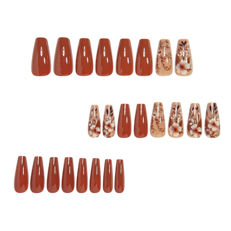 Autumn and Winter Brown Flowers False Nails