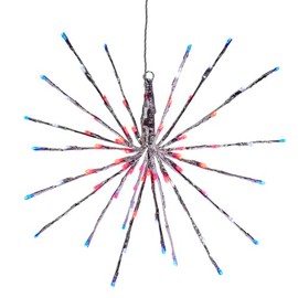 Starburst Christmas Light Decoration, 18 Inch, Red White Blue LED, Silver Frame