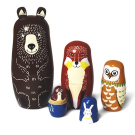 HYCLES Russian Matryoshka for Children Pack of 5 - Animals Dogs Matryoshka Wooden Toy from 3 Years Gift (Bear)