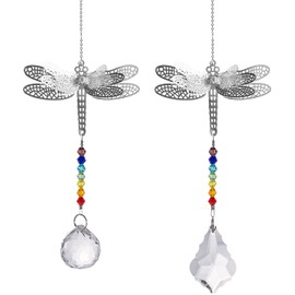 LONGSHENG 2Pcs Dragonfly Rainbow Crystal Suncatchers; Maple leaf Chandelier Crystal Ball Prism Sun catcher Hanging Accessory Decoration Gift