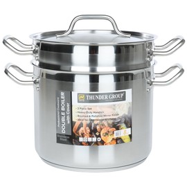 Thunder Group SLDB4008 3-Piece 8 Qt Double Boiler Set with Encapsulated Base for Restaurant Cafeteria | Induction Gas Electric Cooktop Safe | 10"D x 7-5/8"H, 8-7/8"D x 7-1/4, Stainless Steel | NSF