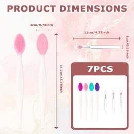 7PCS Double-Sided Silicone Lip Brush Set (4 Exfoliating Brushes + 3 Lipstick Applicators) - Soft Double-Sided Lips & Nose Scrubber for Blackhead Removal & Lip Care - Multi-Color Options