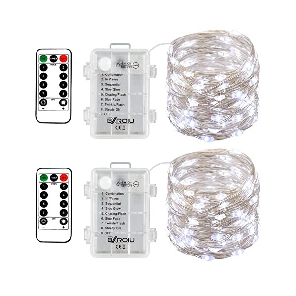 BXROIU BXROIU 2 x Fairy String Lights Battery Operated, Silver
