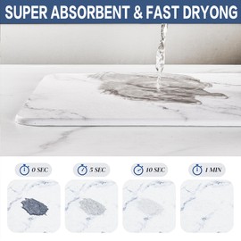 VECELO Quick Dry Stone Drying Mat for Kitchen Counter, Water-Absorbent Diatomaceous Stone Dish Drying Mat, Multi-Purpose Coffee Mat for Cups Dishes Bottles, Ivory-Marble, 15.7"L x 11.8"W