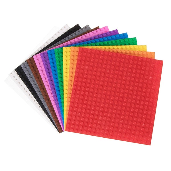 Classic Baseplates | 100% Compatible with All Major Building Brick Brands | Stackable Bases | 12 Tight Fit Base Plates in Rainbow Colors 6" x 6"