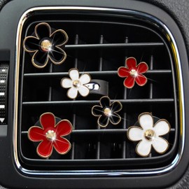 Daisy Air Vent Clips, 6 Pcs Cute Flower Car Air Conditioning Outlet Clip Car Air Freshener Clip Charm Car Interior Decor Charm Colorful Car Interior Accessories for Girls Women (Black white red)