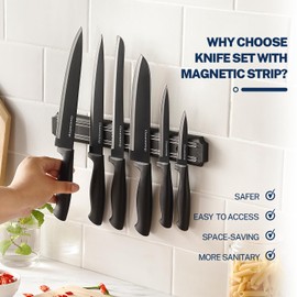 Gourmetop Kitchen Knife Set with No Drilling Magnetic Strip for Kitchen Black Titanium Small Cooking Knives, Sharp Stainless Steel Chef Knife Set for Cutting Meat & Vegetable