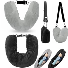 2 Pack Stuffable Travel Neck Pillow – Adjustable, Velvet Stuffable Neck Pillow for Airplanes with Carry Bag, Packable Travel Pillow Fits in Backpack, for Extra Luggage, No Filler