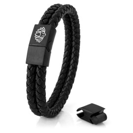 Akitsune Simplicitas Leather Bracelet – Magnetic Premium Bracelet Men and Women, Braided Men Handmade Bracelet – Silver, Matte Black, Gold, Stainless Steel