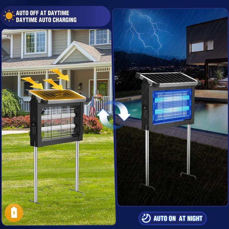 Solar Bug Zapper Outdoor, 4500V Mosquito Zapper Waterproof with Panel