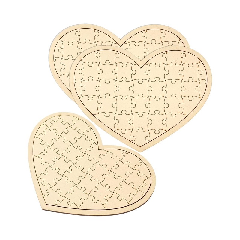 3 Pack Blank Wooden Heart Shaped Jigsaw Puzzle 11.2x8.4 Inch