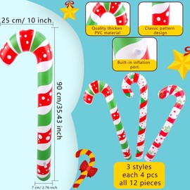 Cotiny - 12 bastones inflables de Navidad de 35 pulgadas, bastones de caramelo grandes para Navidad, interiores y exteriores, decoración de patio, 3 patrones