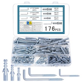 Set of 176 L Screw Hooks with Dowels, Screws, Picture Hooks for Screwing Dowel Set, Screw Hooks, Straight Wall Hooks, Screw Hooks, Right Angle Metal Hooks for Home, Office, Hanging, 88 Hooks, 88 Dowel