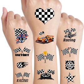 Dopetattoo Bulk Funny Race Car Checkered Flags Temporary Tattoos Themed Birthday Party Supplies Decorations Black and White Racing Tattoo Decor Favors Sticker Gifts