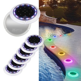 SHONELIGHTING Solar Deck Lights, Color Changing 48 LEDs Super Bright, Car Weight Bearing Driveway Light, IP67 Waterproof for Outdoor Pool, Pathway, Dock, Lawn, Anti-Trip for Step, Ground (RGBW, 8Pack)