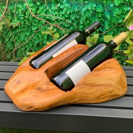 Brefhome Natural Wooden Root Wine Rack, Handcarved Wine Bottle Holder, Raw Edge Bottle Display Stand for Tabletop, Home Decor and Wine Gifts (2 Bottles)