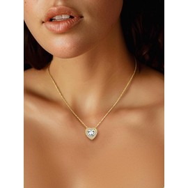 Bestyle 18K Gold Plated Heart Cut Birthstone Necklaces for Women, April White Tennis Diamond Pendant with Love and Purity, Best Women Gold Chain Choker Necklace for Everyday Wear